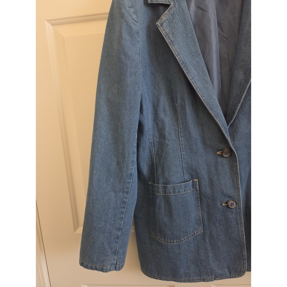 Denim & Co Blue Denim Blazer Jacket Women's Large Cotton Button Front Pockets - Picture 4 of 15